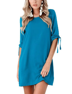 MISSKY Lady Women Summer Dress Solid Color Half Sleeve O Neck Tied with a Banded Bowknot Round Neck Straight  Valentines Gift