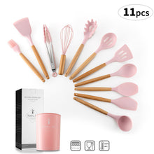 Load image into Gallery viewer, 12pcs Kitchen Utensil Set Silicone Cooking Tools Set Household Wooden Koken Gereedschap Met Opbergdoos Turner Tang Spatel Turner