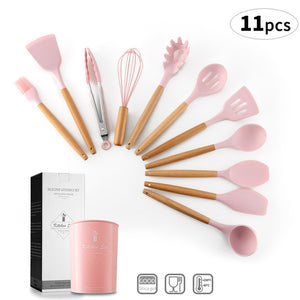 12pcs Kitchen Utensil Set Silicone Cooking Tools Set Household Wooden Koken Gereedschap Met Opbergdoos Turner Tang Spatel Turner