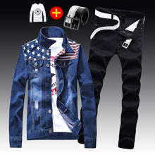 Load image into Gallery viewer, Spring Autumn Mens Slim Fit Denim Jacket Pants Long Sleeve Coat Casual 2pcs Set Buttons Front S2