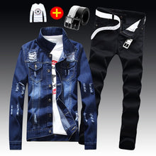 Load image into Gallery viewer, Spring Autumn Mens Slim Fit Denim Jacket Pants Long Sleeve Coat Casual 2pcs Set Buttons Front S2