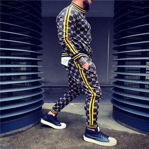 New Colorful Plaid Men Casual Zipper Set Autumn Tracksuit Set Male Sweatshirt Pocket Fashion Jackets Men Tracksuit Sets Mens set