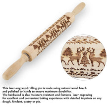 Load image into Gallery viewer, 35*5cm Christmas Embossing Rolling Pin Baking Cookies Biscuit Fondant Cake Dough Engraved Wooden Roller Reindeer Elk Snowflake