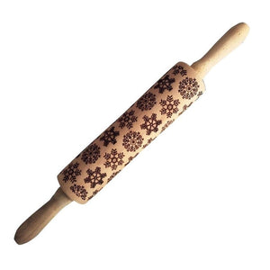 35*5cm Christmas Embossing Rolling Pin Baking Cookies Biscuit Fondant Cake Dough Engraved Wooden Roller Reindeer Elk Snowflake