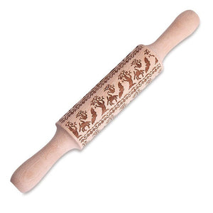 35*5cm Christmas Embossing Rolling Pin Baking Cookies Biscuit Fondant Cake Dough Engraved Wooden Roller Reindeer Elk Snowflake