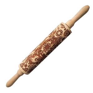 35*5cm Christmas Embossing Rolling Pin Baking Cookies Biscuit Fondant Cake Dough Engraved Wooden Roller Reindeer Elk Snowflake