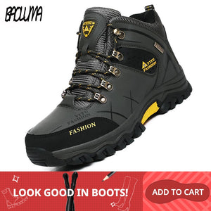 Brand Men Winter Snow Boots Warm Super Men High Quality Waterproof Leather Sneakers Outdoor Male Hiking Boots Work Shoes 39-47