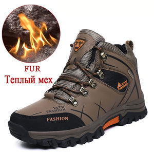 Brand Men Winter Snow Boots Warm Super Men High Quality Waterproof Leather Sneakers Outdoor Male Hiking Boots Work Shoes 39-47