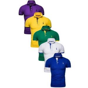 5 Pcs Set Polo Men Solid Slim Fit Short Sleeve Patchwork Cotton Polo Shirt Men Fashion Streetwear