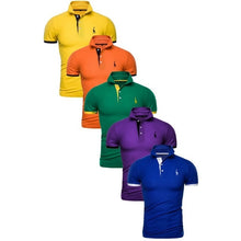 Load image into Gallery viewer, 5 Pcs Set Polo Men Solid Slim Fit Short Sleeve Patchwork Cotton Polo Shirt Men Fashion Streetwear