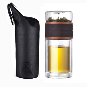 oneisall 200ml Glass Water Bottle With Bag High Borosilicate Double Tea Water Bottle Infuser Tumbler Drinkware Smart Bottles