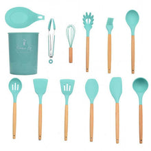 Load image into Gallery viewer, 12pcs Kitchen Utensil Set Silicone Cooking Tools Set Household Wooden Koken Gereedschap Met Opbergdoos Turner Tang Spatel Turner