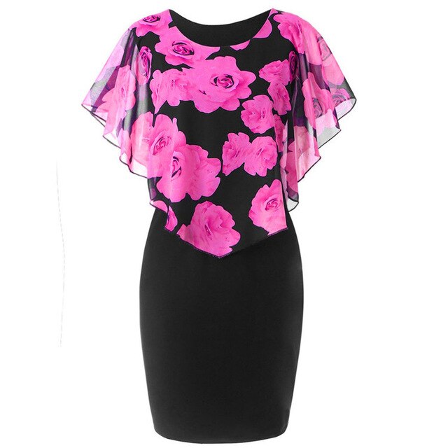 Women Dress Plus Size Rose Valentine Overlay Capelet Bodycon Dress 2018 Casual Work Party OL Dresses Vestidos De Fiesta Princess