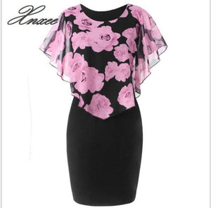 Summer Plus Size 5XL Rose Valentine Overlay Dress Women Clothing Chiffon Elegant Party Pencil Dress Vestidos S-5XL