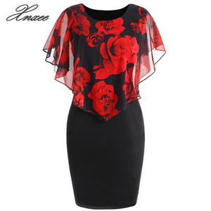 Summer Plus Size 5XL Rose Valentine Overlay Dress Women Clothing Chiffon Elegant Party Pencil Dress Vestidos S-5XL