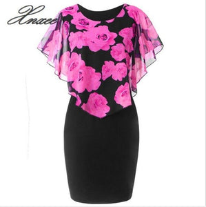 Summer Plus Size 5XL Rose Valentine Overlay Dress Women Clothing Chiffon Elegant Party Pencil Dress Vestidos S-5XL