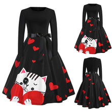 Load image into Gallery viewer, Women Vintage Valentines Day Heart Print Long Sleeve Party Dress Female Fashion Women Dress Party Dress vestido