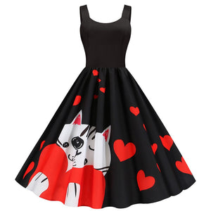 Dress Women's Dress Vintage Valentines Day Heart Print Sleeveless Evening Party Summer Dress 2020