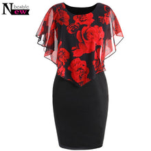 Load image into Gallery viewer, 2019 Summer Bodycon Dress Plus Size 5XL Rose Valentine Overlay Capelet Dress Women Clothing Chiffon Party Pencil Dress Vestidos