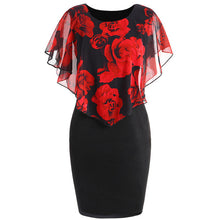 Load image into Gallery viewer, 2019 Summer Bodycon Dress Plus Size 5XL Rose Valentine Overlay Capelet Dress Women Clothing Chiffon Party Pencil Dress Vestidos