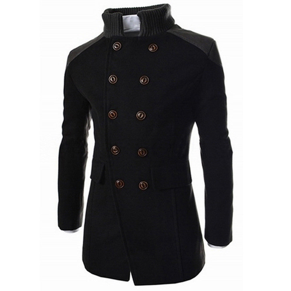 Men Jacket Warm Winter Trench Long Outwear Button Smart Overcoat