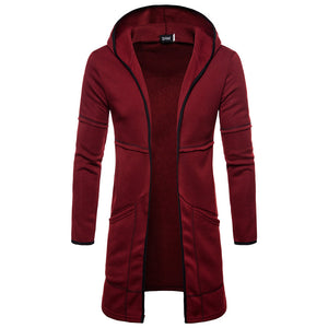 Fashion Mens Hooded Solid Trench Coat Jacket Cardigan Long Sleeve Outwear Blouse