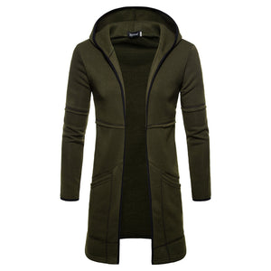 Fashion Mens Hooded Solid Trench Coat Jacket Cardigan Long Sleeve Outwear Blouse