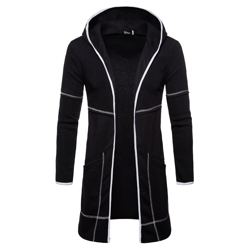 Fashion Mens Hooded Solid Trench Coat Jacket Cardigan Long Sleeve Outwear Blouse