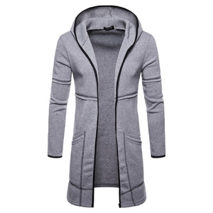 Fashion Mens Hooded Solid Trench Coat Jacket Cardigan Long Sleeve Outwear Blouse