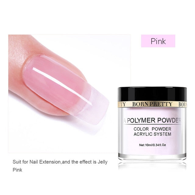 BORN PRETTY Pink White Clear Acrylic Powder 10ml Tip Extension French Nail Polymer Powder Acrylic Brush Crystal Glass Container