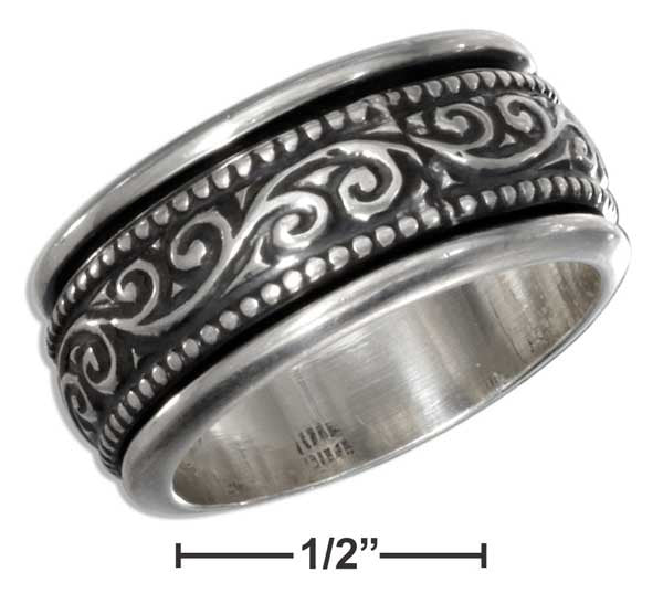 Sterling Silver 10mm Worry Ring with Swirls and Beaded Trim