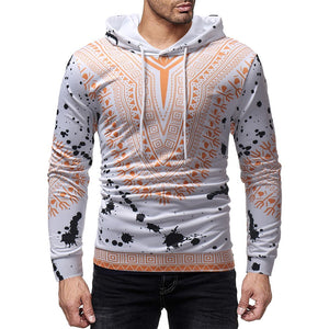 Mens Autumn Winter Printed Pullover Long Sleeve Hooded Sweatshirt Tops Blouse