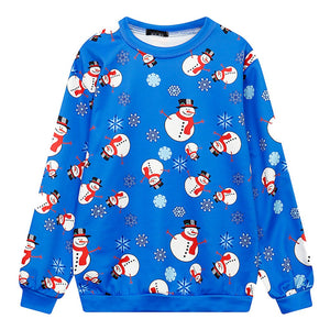 Women Men Autumn Winter 3D Christmas Print Long Sleeve O-Neck Sweatshirt Blouse