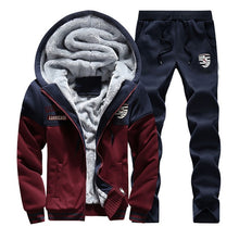 Load image into Gallery viewer, 2019 Men Warm Sets Fashion Sporting Thick Suit Patchwork Zipper Hooded Sweatshirt +Sweatpants Mens 2 Pieces Sets Slim Tracksuit